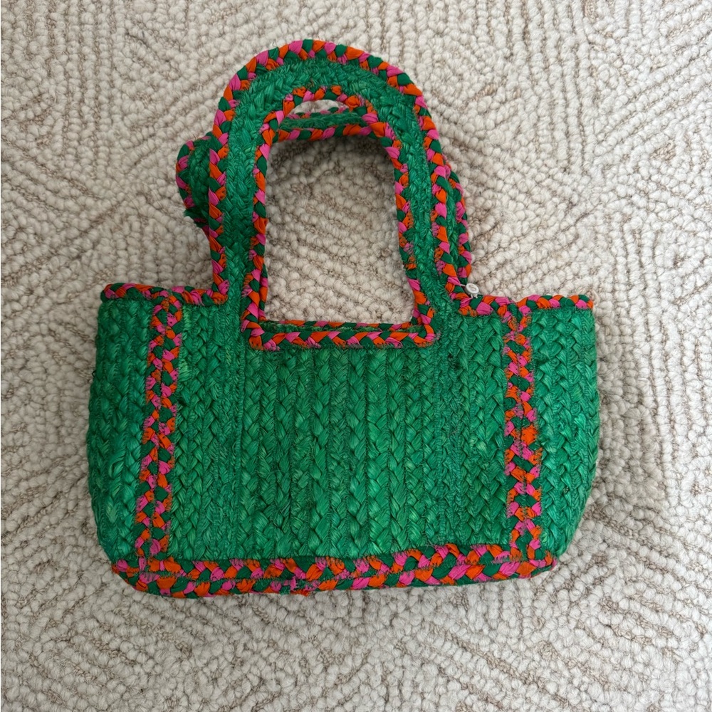 Shiraleah Vibrant Green and Pink Woven Tote